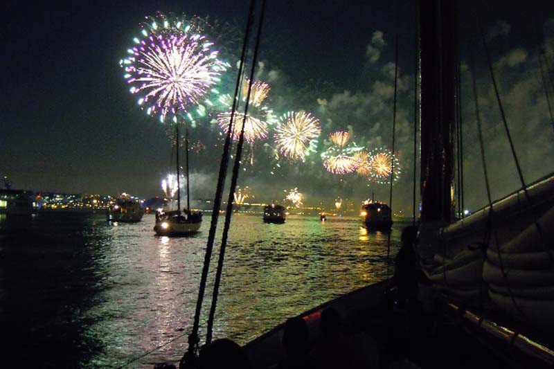 Macy's 4th of July fireworks display from a Classic Harbor Line Cruise