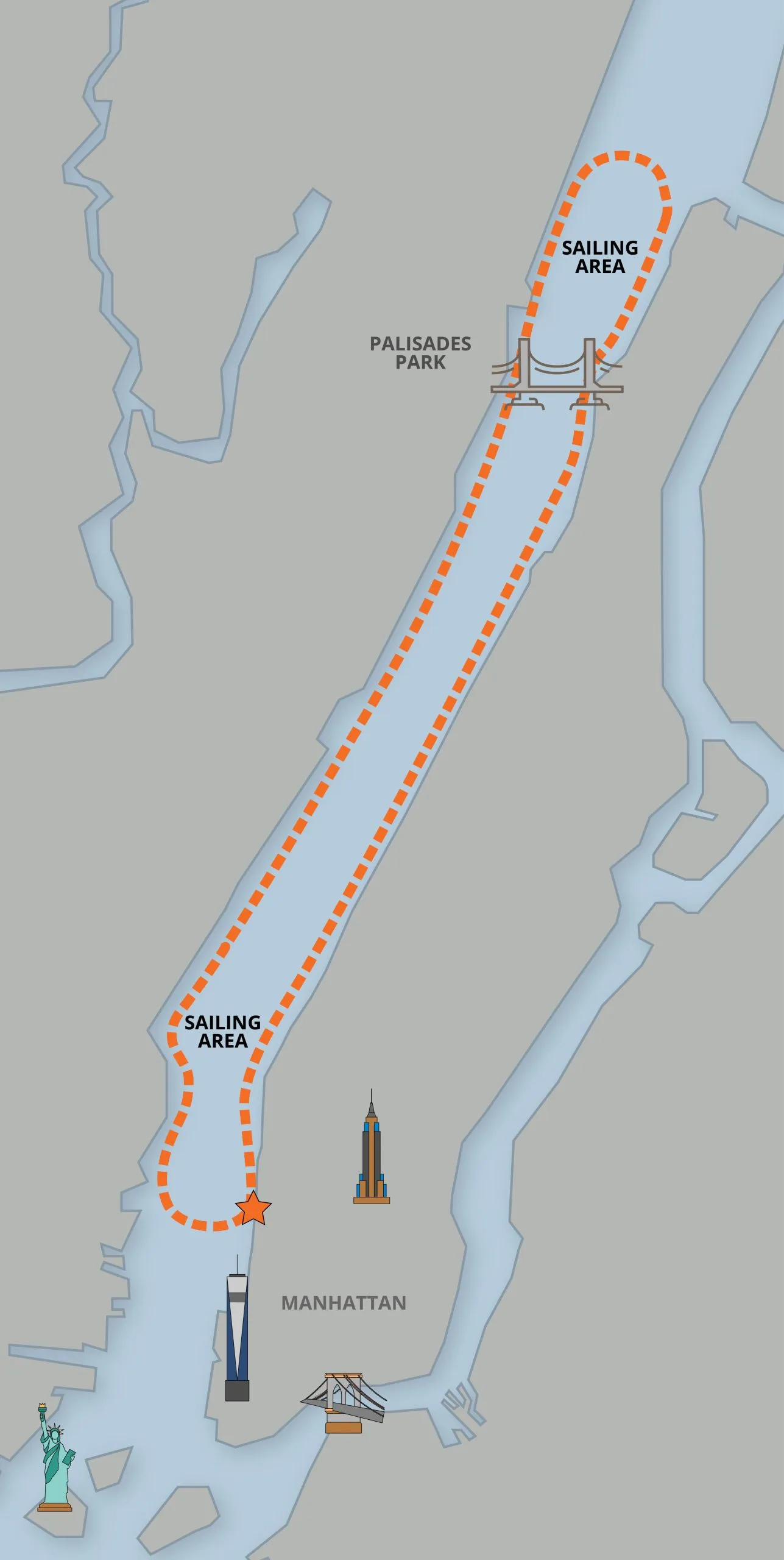 Route 4a_Sail_Fall Foliage Map of the Hudson River and the Route the Schooner Takes for a Fall Foliage Sail