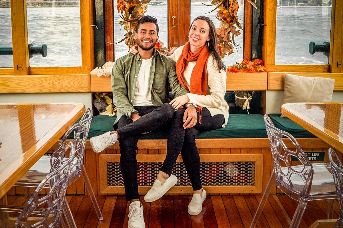 NYC influencer Sarah Funky with her husband on a Classic Harbor Line Yacht.