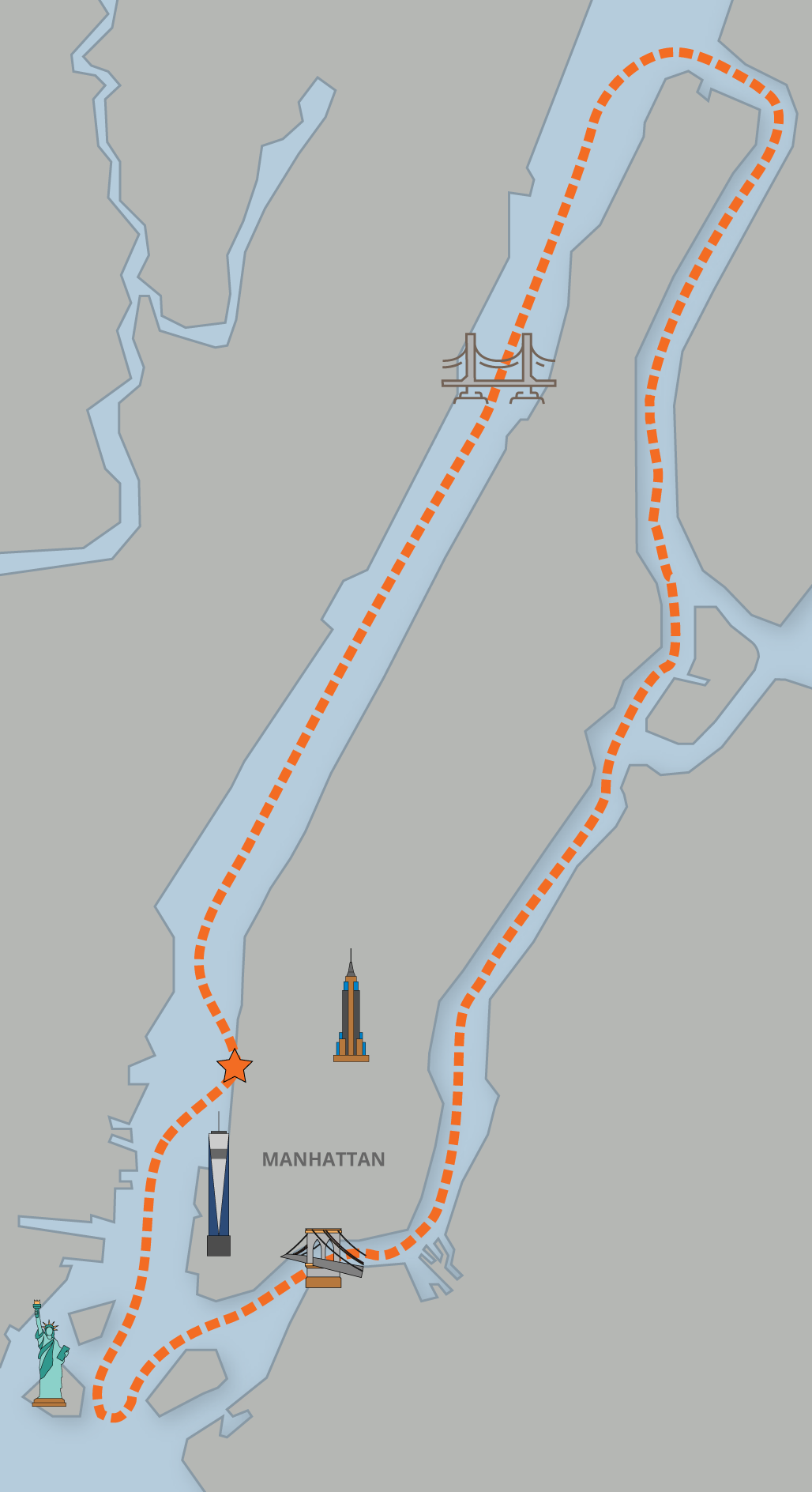 route map of the cruise ride through manhattan