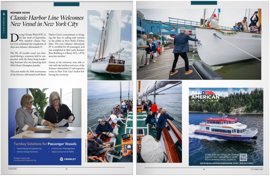 Foghorn Magazine Feature of Classic Harbor Line christening Adirondack IV