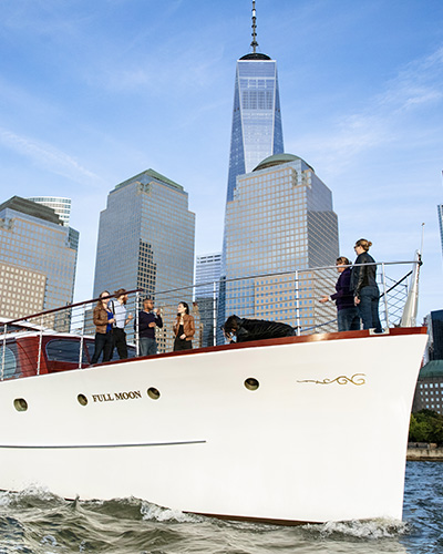 Yacht Full Moon with the World Trade Center in the background