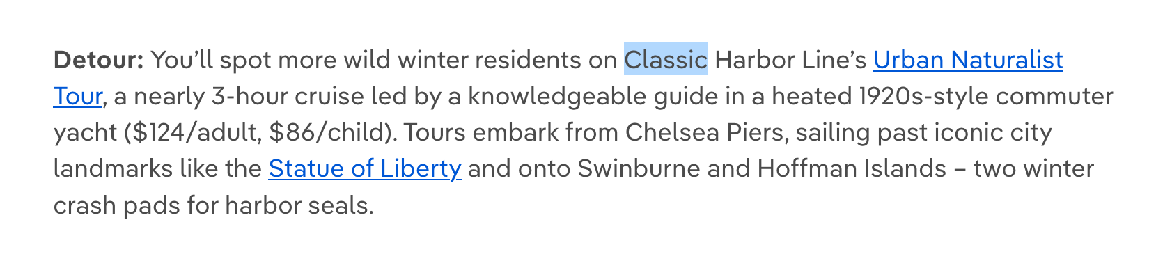 Written text covering CHL's newest Urban Naturalist Cruise!