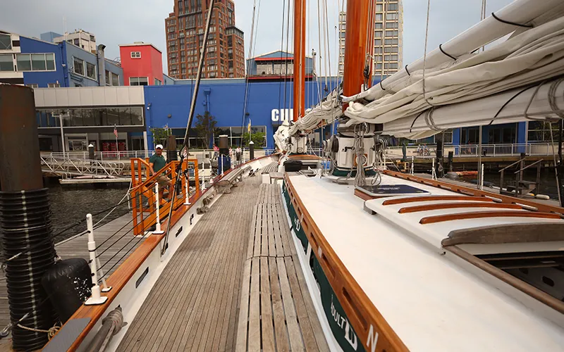The port deck of the yacht Schooner America 2.0