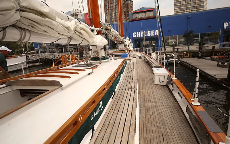 The Starboard deck of the yacht Schooner America 2.0