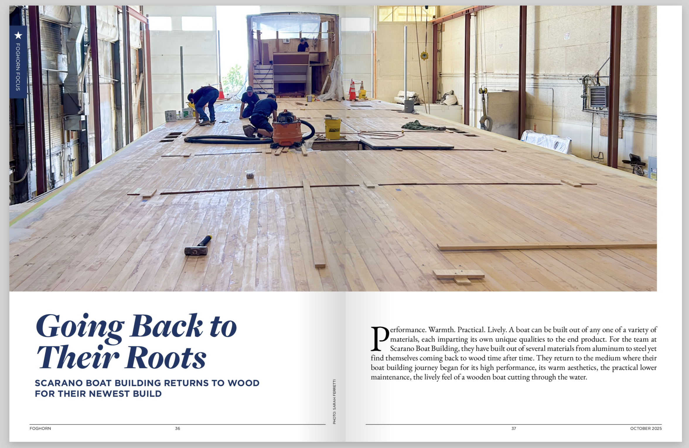 Screenshot 2025-11-20 at 12.17.28 Going Back to Their Roots - Article page from Foghorn Magazine highlighting Scarano Boat Building