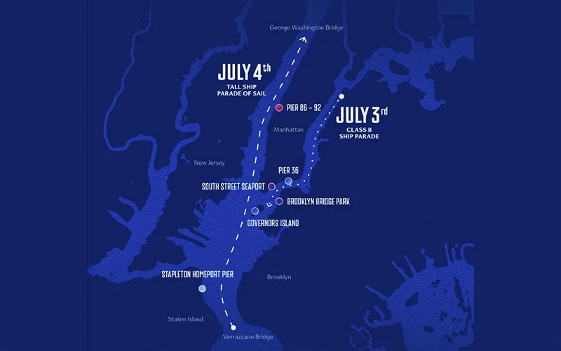 NYC Sail250 Class B Tall Ship Parade on Schooner America 2.0