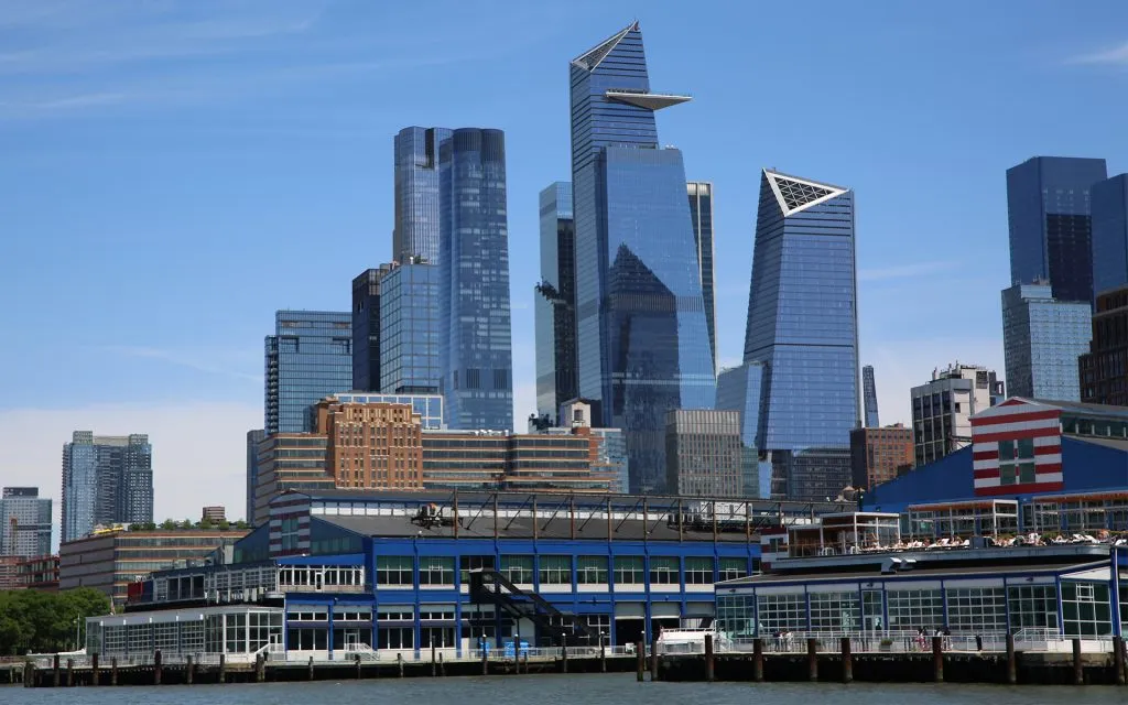 The NYC skyline showcasing Hudson Yards on a sunny day