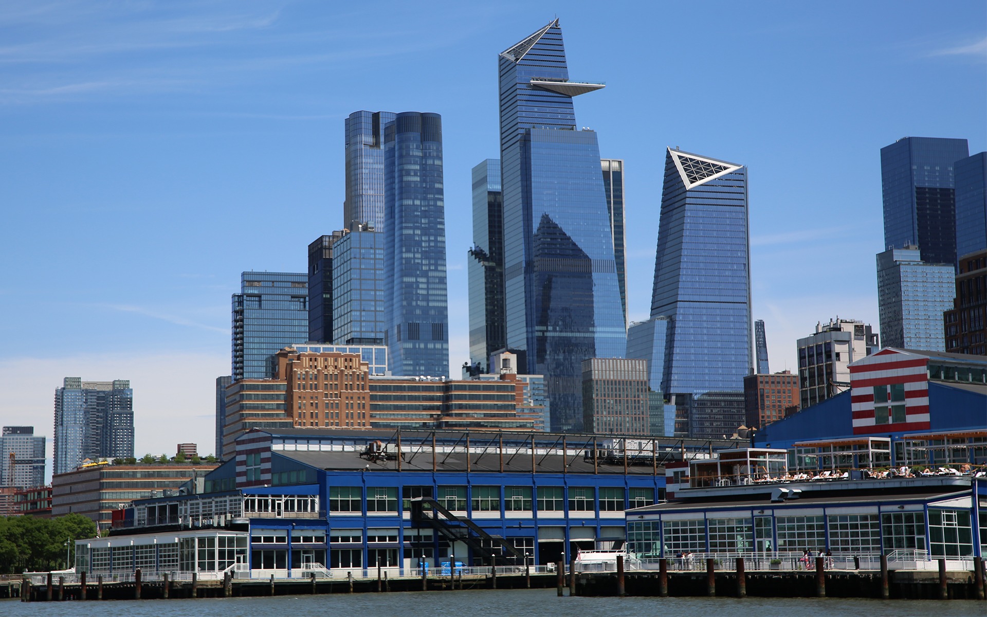 The NYC skyline showcasing Hudson Yards on a sunny day