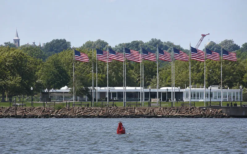 Unframed3 13 American Flags at Liberty State Park behind the Statue of Liberty